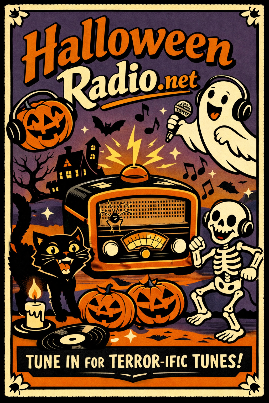 Vintage Halloween card - radio